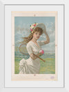 "Woman in White Dress Holding Flowers and Tennis Racquet (1887)"