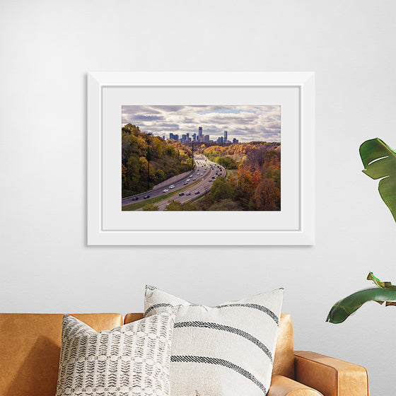 "Long Shot of Busy Daytime Highway Traffic with Autumnal Trees at Leaside Bridge", Matthew Henry