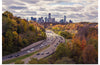 "Long Shot of Busy Daytime Highway Traffic with Autumnal Trees at Leaside Bridge", Matthew Henry