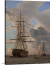 “The Russian Ship of the Line” “Asow” by C.W. Eckersberg is a stunning piece of art that captures the majesty of the sea and the power of the ship. The painting features a three-masted sailing ship with a golden figurehead and a Russian flag flying from the topmast.