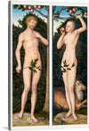 Lucas Cranach the Elder’s “Adam and Eve” is a timeless masterpiece that captures the essence of humanity’s origin. Painted between 1533 and 1537, this iconic work portrays the biblical ancestors in two separate panels.