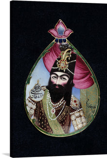  This is a masterpiece by an unknown artist, titled “Portrait Miniature of the Qajar Ruler, Fath 'Ali Shah”. The artwork is a testament to the opulence and grandeur of Persian royalty, capturing every detail of the ruler’s regal attire and majestic posture with impeccable precision. The vibrant colors and meticulous craftsmanship transport you to a world where art and power intertwine. 