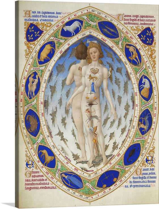 Immerse yourself in the celestial beauty of “Look at the Signs of the Zodiac” by the Limbourg Brothers. This exquisite artwork, now available as a premium print, invites viewers into a harmonious dance between humanity and the cosmos. 