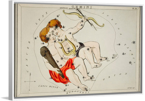 "Sidney Hall’s (1831) Astronomical Chart Illustration of the Zodiac Gemini"