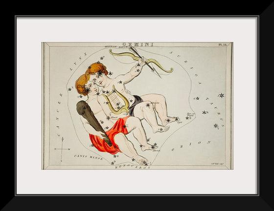 "Sidney Hall’s (1831) Astronomical Chart Illustration of the Zodiac Gemini"