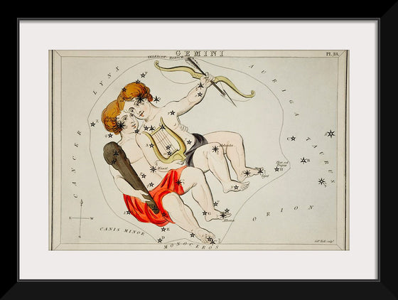 "Sidney Hall’s (1831) Astronomical Chart Illustration of the Zodiac Gemini"