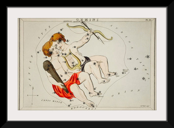 "Sidney Hall’s (1831) Astronomical Chart Illustration of the Zodiac Gemini"