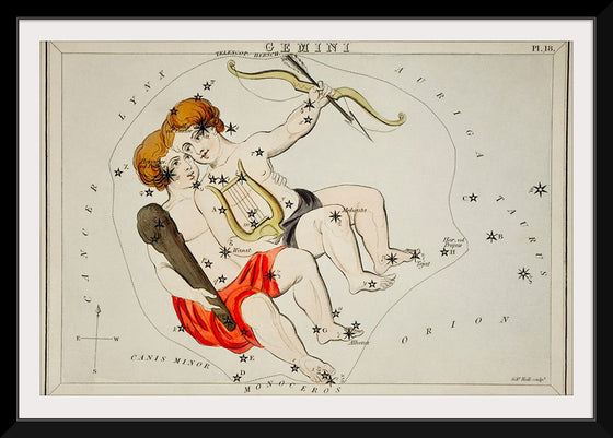 "Sidney Hall’s (1831) Astronomical Chart Illustration of the Zodiac Gemini"