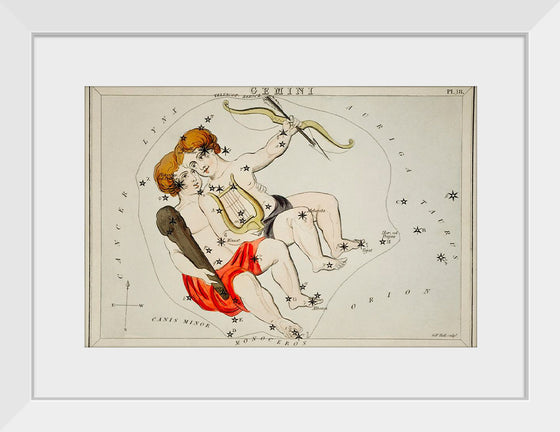 "Sidney Hall’s (1831) Astronomical Chart Illustration of the Zodiac Gemini"