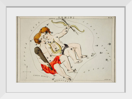 "Sidney Hall’s (1831) Astronomical Chart Illustration of the Zodiac Gemini"