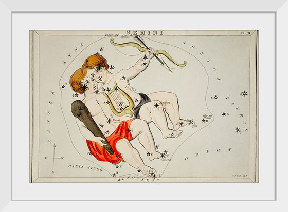 "Sidney Hall’s (1831) Astronomical Chart Illustration of the Zodiac Gemini"