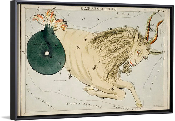 "Sidney Hall’s (1831) Astronomical Chart Illustration of the Zodiac Capricornus"