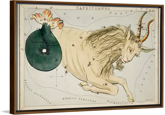 "Sidney Hall’s (1831) Astronomical Chart Illustration of the Zodiac Capricornus"