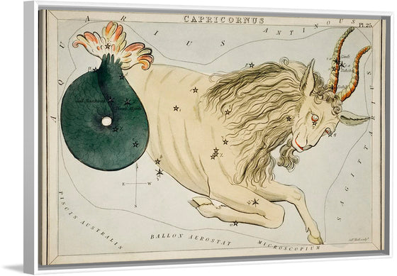 "Sidney Hall’s (1831) Astronomical Chart Illustration of the Zodiac Capricornus"