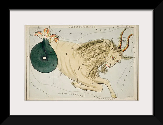 "Sidney Hall’s (1831) Astronomical Chart Illustration of the Zodiac Capricornus"