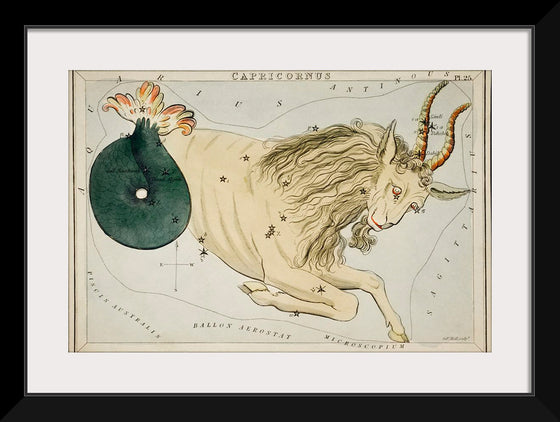 "Sidney Hall’s (1831) Astronomical Chart Illustration of the Zodiac Capricornus"