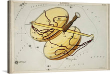  This celestial print, featuring the constellation Libra, is a stunning blend of art and astronomy. The artwork showcases a beautifully illustrated pair of golden scales, symbolizing balance and harmony. They are intricately connected by winding lines to stars named in elegant script, mapping out the constellation in the night sky. Surrounding constellations like Scorpius, Serpens, and others are subtly marked, inviting viewers into a deeper exploration of the cosmos. 