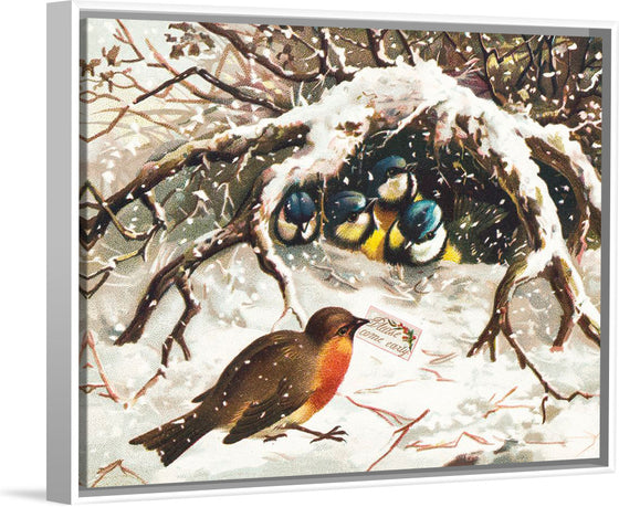 "Vintage Christmas Postcard Depicting Birds in Snow (ca. 1800–1900)"