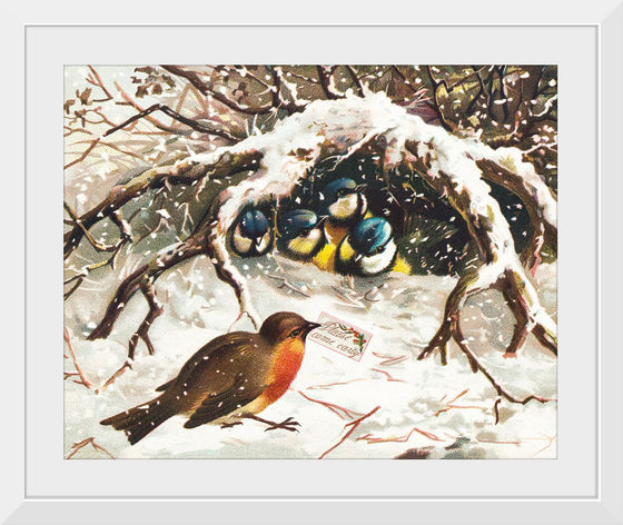 "Vintage Christmas Postcard Depicting Birds in Snow (ca. 1800–1900)"