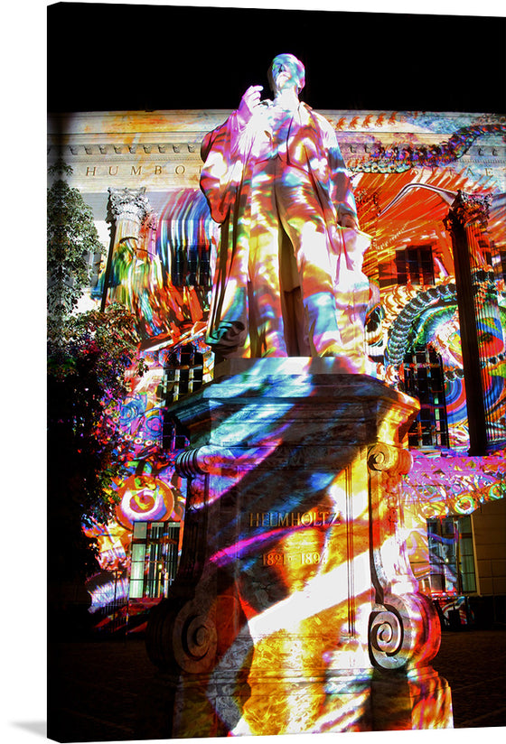 “Festival of Lights 2018” is a stunning print that captures the essence of the annual event in Berlin, Germany. The print showcases the vibrant colors and patterns projected onto the Humboldt University building, creating a mesmerizing display. 