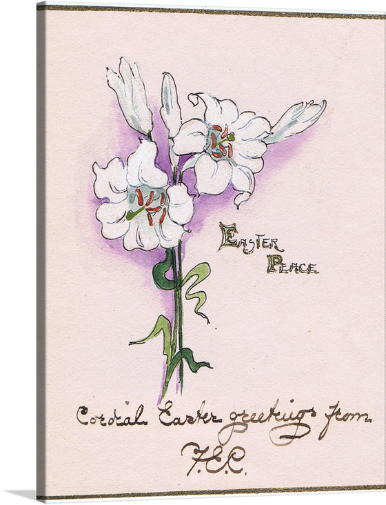 “Easter Peace signed and inscribed” is a beautiful print that would make a great addition to any art collection. The print features a delicate watercolor of white lilies, a symbol of peace and purity, with the words “Easter Peace” written above. This print is perfect for anyone who appreciates fine art or is looking for a unique and meaningful gift for the Easter holiday. 