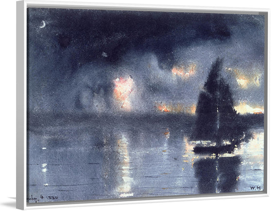 "Sailboat and Fourth of July Fireworks", Winslow Homer