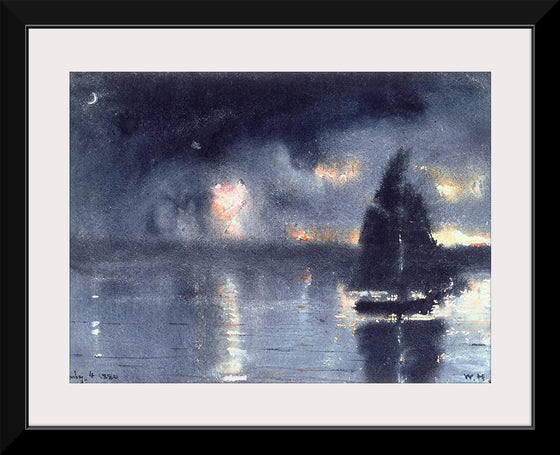 "Sailboat and Fourth of July Fireworks", Winslow Homer