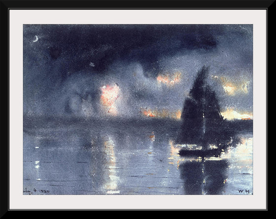 "Sailboat and Fourth of July Fireworks", Winslow Homer