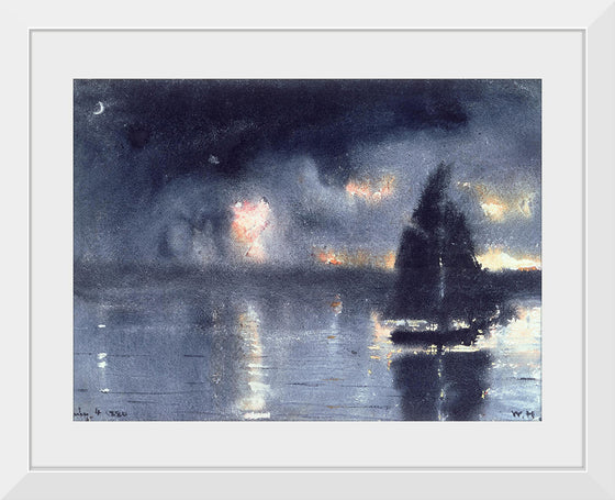 "Sailboat and Fourth of July Fireworks", Winslow Homer