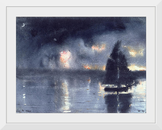 "Sailboat and Fourth of July Fireworks", Winslow Homer