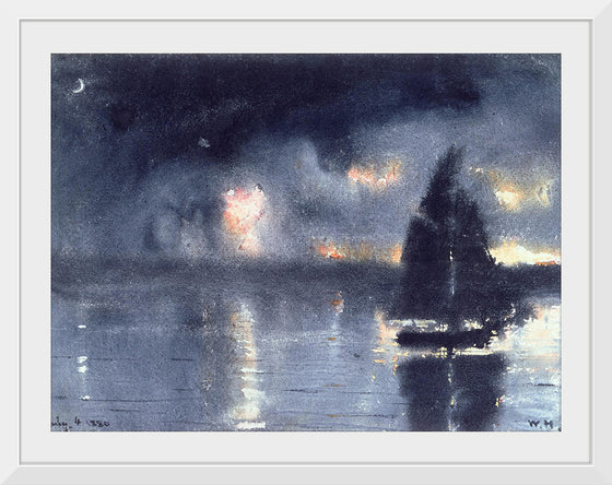 "Sailboat and Fourth of July Fireworks", Winslow Homer