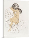 This artwork, available as a limited edition print, captures a tender moment of affection between a mother and a child sharing a gentle kiss. One figure is adorned in a dress blossoming with intricate floral designs, adding a touch of elegance and charm. The minimalistic background draws focus to the subjects, emphasizing the intimate moment they share.