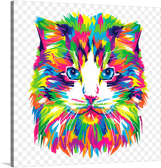 “Colorful abstract cat” is a vibrant and playful print that would make a great addition to any cat lover’s collection. The print features a cat’s face in an abstract style with a rainbow of colors. This print would make a great statement piece in any room and is sure to brighten up any space.