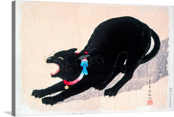 “Black Cat Hissing” by Hiroaki Takahashi is a striking print that captures the ferocity of a black cat in mid-hiss. The bold lines and colors of the print make it a statement piece that would add character to any room.