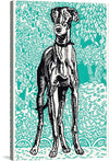Introducing our exclusive print, a captivating artwork that brings the enigmatic grace of a dog to life. Every stroke and detail is meticulously crafted, showcasing the canine amidst a lush backdrop of intricate foliage. The contrast between the bold black outlines and the vibrant teal background illuminates the scene, making it a mesmerizing piece that promises to be a conversation starter in any space.