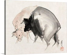  “Bulls (1810)” is a beautiful and timeless piece of art by Maruyama Oju, a well-known painter of animals. The print features two bulls in a traditional Japanese style, with a minimal color palette and fluid brushstrokes. The bulls are depicted in a spontaneous and intuitive style that mirrors the popularity of haiku poetry.