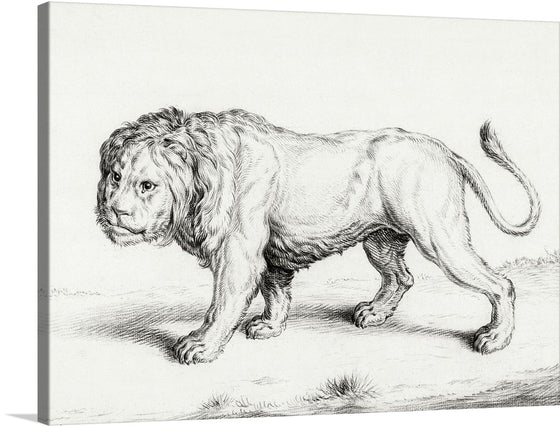 Immerse yourself in the majestic allure of “Lion,” by Jean Bernard, which captures the raw elegance and power of a lion in its natural habitat. Every stroke, meticulously hand-drawn, breathes life into this magnificent creature, showcasing its muscular build and intense gaze. The artwork’s monochromatic scheme amplifies the intricate details, making it a timeless piece that will adorn your space with an air of regality and sophistication.