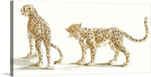  Immerse yourself in the wild, untamed elegance captured in this exquisite print. Two majestic leopards, rendered with intricate detail, embody the raw beauty and power of nature. The first stands poised and graceful, its gaze piercing through the silence of the wilderness. Beside it, another leopard strides forward with a fierce yet playful energy, its spots a testament to nature’s artistry. 