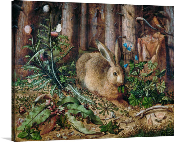 Transform your space into a haven of enchantment with "A Hare in the Forest (1585)" by Hans Hoffmann. Hans Hoffmann, a 16th-century German painter, stands as a luminary in the world of art, particularly celebrated for his exquisite depictions of animals and nature. Hoffmann's timeless masterpiece transports you to a world where nature and art seamlessly intertwine. 