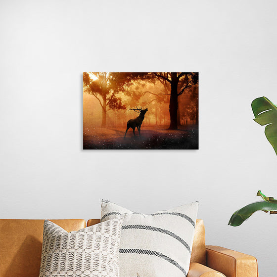 "Elk with Horns in Forest"