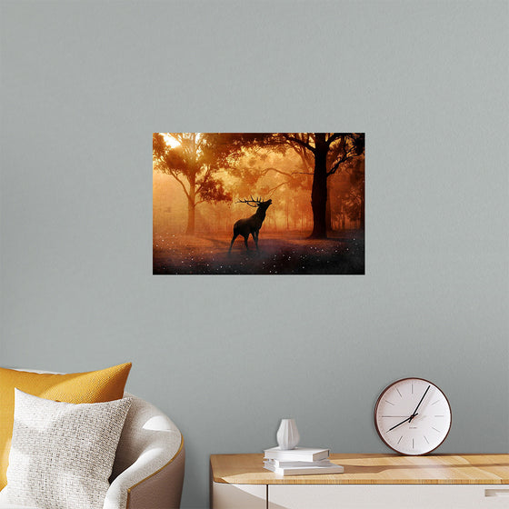 "Elk with Horns in Forest"