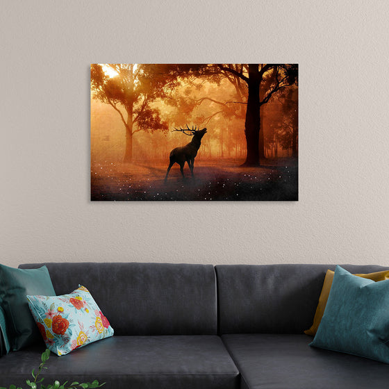 "Elk with Horns in Forest"