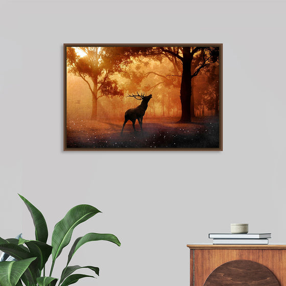 "Elk with Horns in Forest"