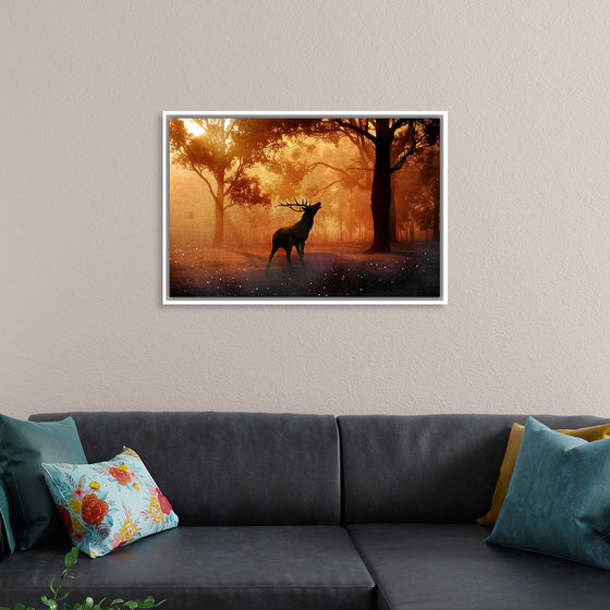 "Elk with Horns in Forest"