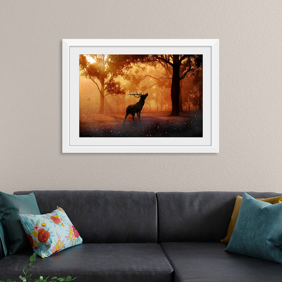 "Elk with Horns in Forest"