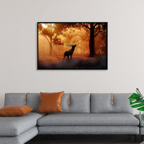 "Elk with Horns in Forest"