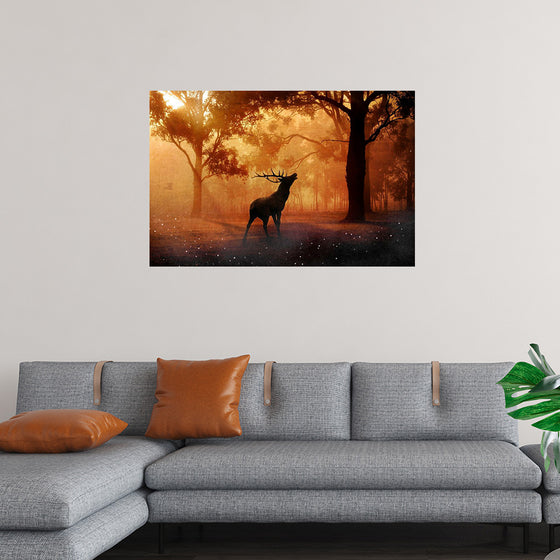 "Elk with Horns in Forest"