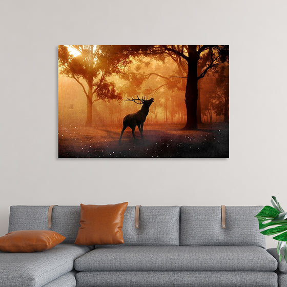 "Elk with Horns in Forest"