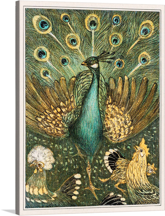 Immerse yourself in the enchanting world of this exquisite artwork, where a majestic peacock, adorned with an opulent display of vibrant feathers, stands as the epitome of natural beauty and elegance. Every intricate detail, from the delicate hues to the graceful posture, is captured with artistic mastery. 