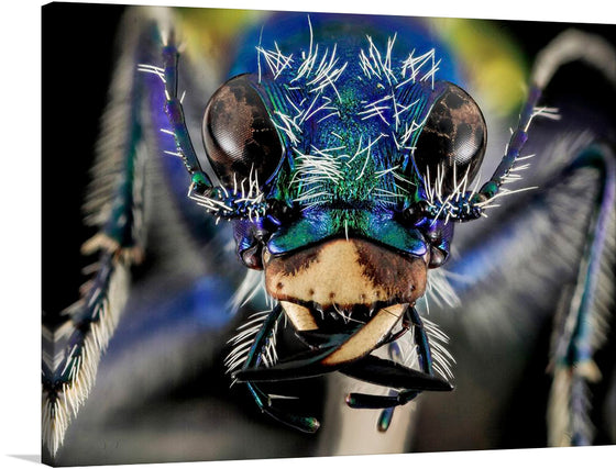 “Festive Tiger Beetle. (Cicindela scutellaris)” is a stunning print that showcases the beauty of the Cicindela scutellaris beetle. The print captures the beetle’s iridescent colors and intricate details, making it a perfect addition to any art collection. 